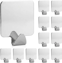 Crochets adhésifs en acier inoxydable Storage Solutions argentés, 12 pcs