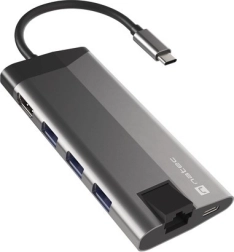 Hub USB‑C NATEC Fowler Plus 8 en 1, 3× USB 3.0, HDMI 4K, RJ‑45, SD/microSD, PD 100 W