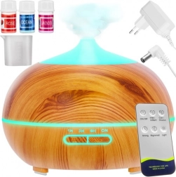 Diffuseur d’arômes et humidificateur ultrasonique 400 ml avec ionisation et LED, télécommande + 3 huiles