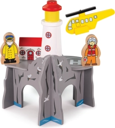 Bigjigs Rail tunnel avec phare et héliport – set en bois pour circuit de train