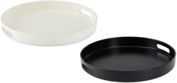 Plateau de service rond avec poignées 33 cm noir et blanc