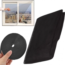 Moustiquaire de fenêtre noire avec bande auto-agrippante adhésive 150 × 130 cm