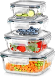 Bocaux alimentaires en verre avec joint en silicone, carrés, lot de 4 pièces