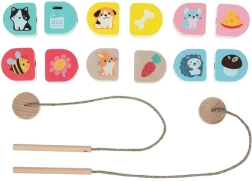 Cubika Que mangeons-nous – set d’enfilage en bois