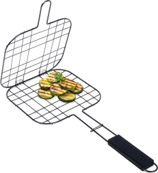 Panier de grillade verrouillable pour burgers, surface antiadhésive, noir 49 × 21 cm