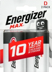 Piles alcalines D (LR20) ENERGIZER MAX, blister de 2 pcs