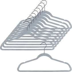 Vilde cintres en velours antidérapants pour vêtements, gris, crochet pivotant, 45 × 24,5 cm, lot de 10