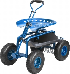 Chariot de jardin avec siège pivotant à 360° et panier