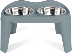 Support surélevé avec deux bols en acier inoxydable pour chiens et chats, taille S, gris