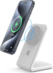 Support magnétique avec charge sans fil 2‑en‑1 MagSafe pour iPhone et AirPods – Blanc