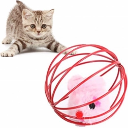 Boule en fil métallique interactive pour chats avec souris et plumes