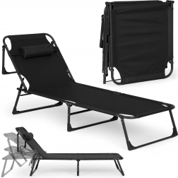 Chaise longue de jardin pliante avec coussin, noire, MultiGarden