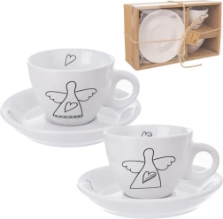 Tasses à espresso en céramique avec soucoupes 90 ml, blanc, lot de 2