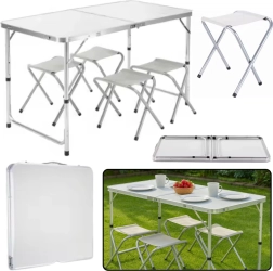 Ensemble de camping pliable avec table et 4 chaises gris