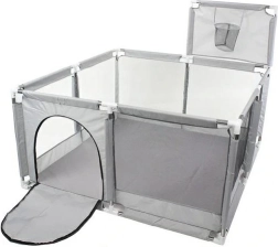 Parc pour enfants 130 × 130 cm avec piscine à balles et panier – gris