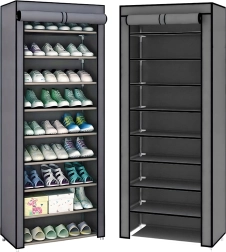 Meuble à chaussures textile pliable à plusieurs étagères