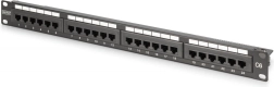 Panneau de brassage 19" 24× RJ45 Cat 6, non blindé, 1U, LSA, guidage des câbles, champs d’étiquetage, noir