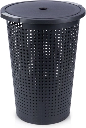 Panier à linge en plastique avec couvercle 35 l, noir