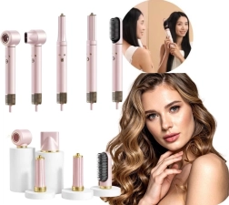 Sèche-cheveux et styler multifonction rose 5-en-1 avec ionisation, 3 températures