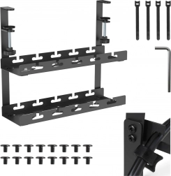 organisateur de câbles sous le bureau à double étagère 40 cm avec serrage