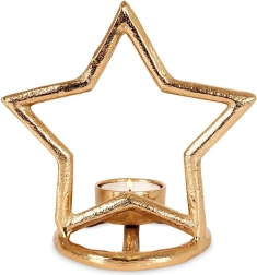 Bougeoir étoile pour bougies chauffe-plat, aluminium doré 15,5 cm
