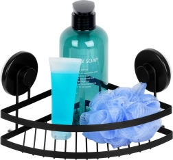 Étagère de douche d’angle à ventouses, métal noir 24 × 18 × 12,5 cm