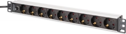 Multiprise PDU pour rack 19" avec fusible, 9x Schuko (45°), câble 2 m avec IEC C14, 10 A, aluminium