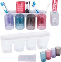 Organisateur mural pour brosses à dents avec distributeur de dentifrice et 4 gobelets