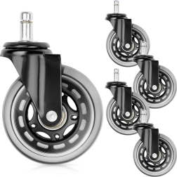 Roulettes de bureau en caoutchouc 75 mm, tige 10 mm, lot de 5 pièces