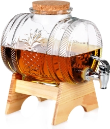 Distributeur de boissons en verre avec robinet et support en bambou 3 l