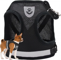 Harnais réfléchissant sans pression avec laisse pour chiens, chats et lapins – taille S, noir