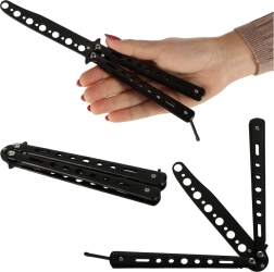 Couteau papillon d’entraînement (balisong) – couteau pliant émoussé, noir