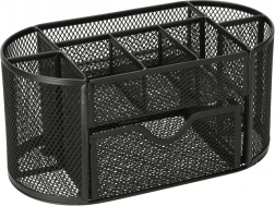 Organiseur de bureau en métal noir avec 9 compartiments et un tiroir