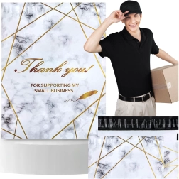 Foliopacks de messagerie 255 × 370 mm, marbre doré avec inscription Thank You, 50 pcs