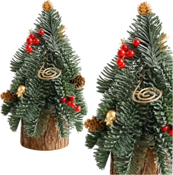 Sapin de Noël décoratif sur tronc avec baies rouges et pommes de pin 38 × 15 cm