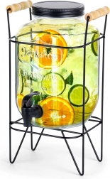 Distributeur de boissons en verre avec robinet et support noir 4,2 l