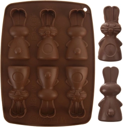 Moule en silicone pour biscuits et pralines lapin, marron