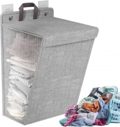 Panier à linge suspendu et pliable pour mur et porte – gris