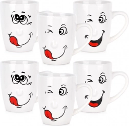 Set de tasses en céramique avec visages amusants 350 ml, 6 pcs