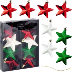 Set d’étoiles de Noël incassables pour sapin 6,5 cm, rouges, vertes et blanches, 8 pcs