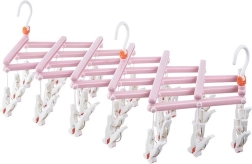 Séchoir pliant pour linge avec pinces, 29 clips, rose
