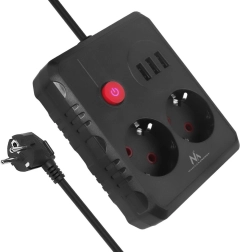 Multiprise avec 2 prises et 3× USB, 2500 W, 1,5 m, noir