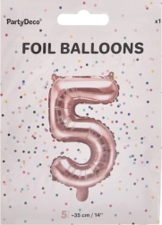 Ballon en aluminium chiffre 5 rose nacré 35 cm