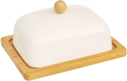 Beurrier en porcelaine Whiteline avec base en bambou