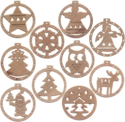 Décorations de Noël en bois pour sapin, 10 pcs avec ficelle