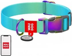 Collier pour chien en nylon avec code QR WAUDOG, bleu