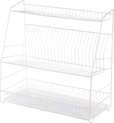 Égouttoir à vaisselle 3 niveaux 50 cm blanc avec bac d’égouttage