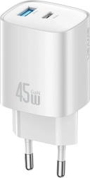 USAMS T66 45W GaN chargeur secteur double USB‑C + USB‑A (UE)