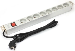 Multiprise PDU pour rack 19", 8× Type E, 1,8 m, Schuko, interrupteur, aluminium