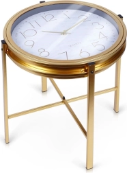 Table basse en métal doré avec horloge intégrée 42 × 40 cm